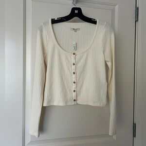 New Madewell beige cropped cardigan tee